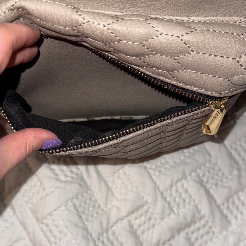 Rampage Taupe Quilted Front Pocket Mini Backpack with Gold Accents - Picture 3 of 7